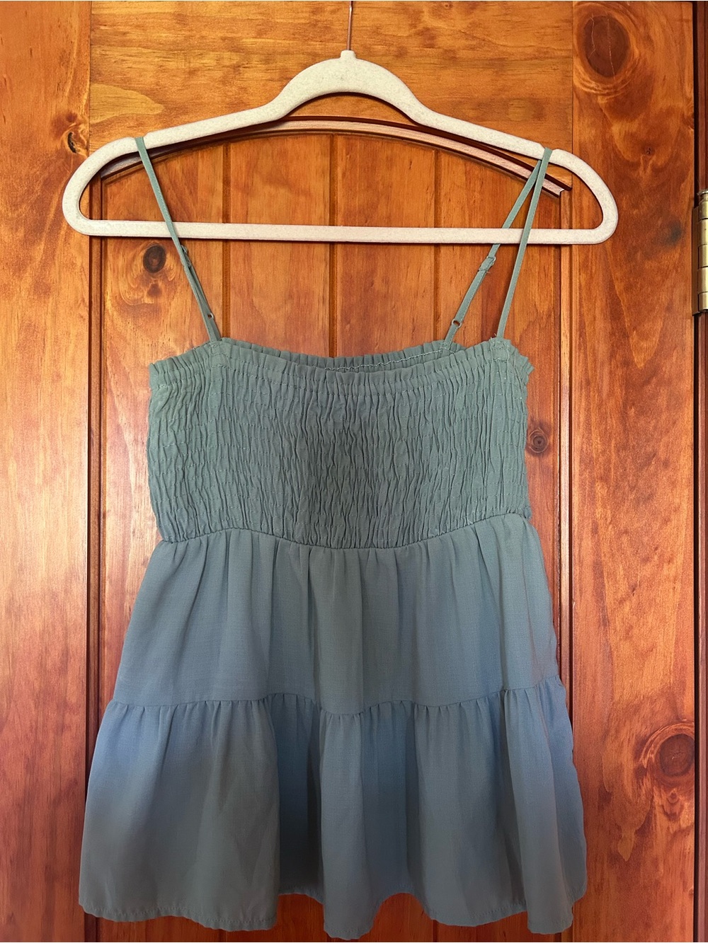 Paper Crane Sage Green Smocked Tiered Spaghetti Strap Tank